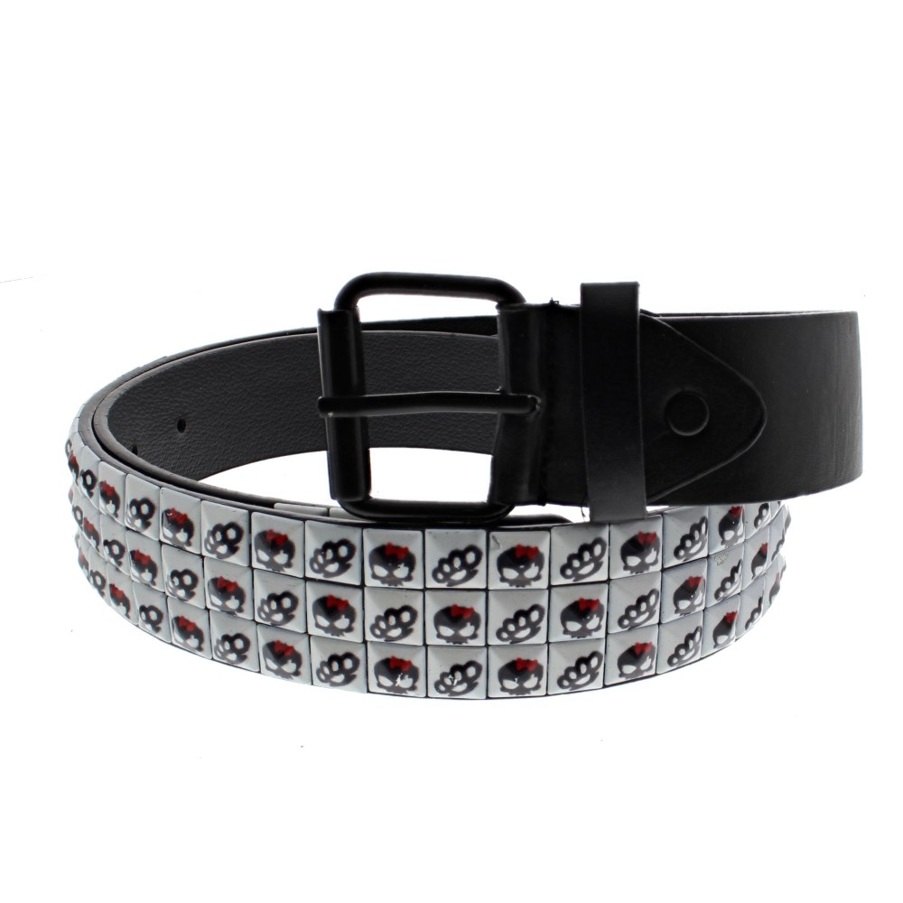 Zac's Alter Ego - Punk Skull & Knuckle Dusters Riem - Wit/Zwart